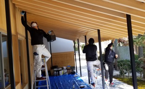 日進市　神社　檜木屋根　除カビ施工後　ガラスコーティング